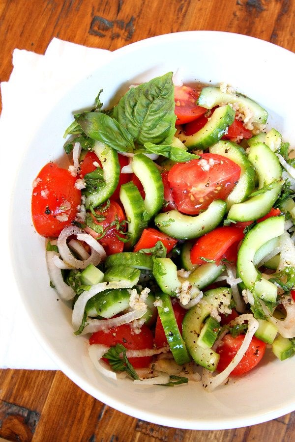 Tomato, cucumber and basil salad