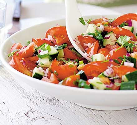Tomato, cucumber and coriander salad
