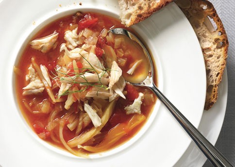 Tomato, fennel, and crab soup