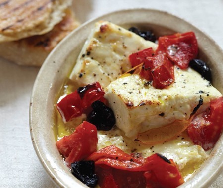Tomato, feta, and red pepper cazuela