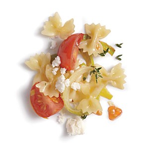 Tomato, feta, and thyme farfalle