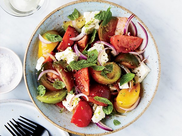 Tomato-feta salad with lime and mint [April Bloomfield]