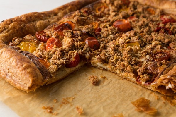 Tomato galette with savory oat crumble