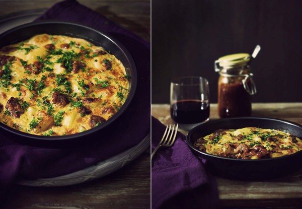 Tomato jam with potato frittata