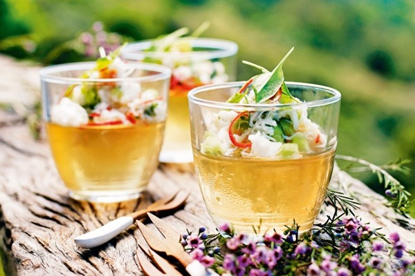 Tomato jellies with crab salad