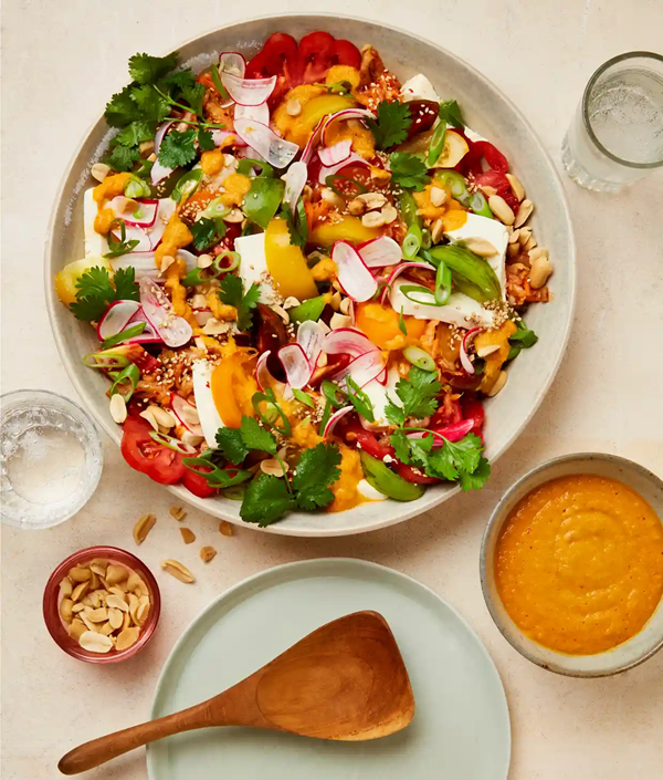 Tomato, kimchi and tofu salad