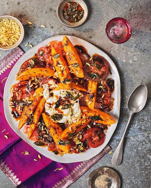 Tomato, mango and burrata chaat