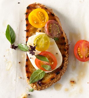 Tomato, mozzarella & Thai basil crostini