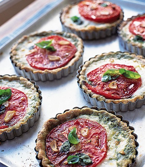 Tomato, mozzarella and basil tart