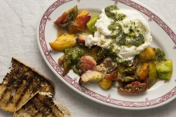 Tomato, nectarine and burrata salad