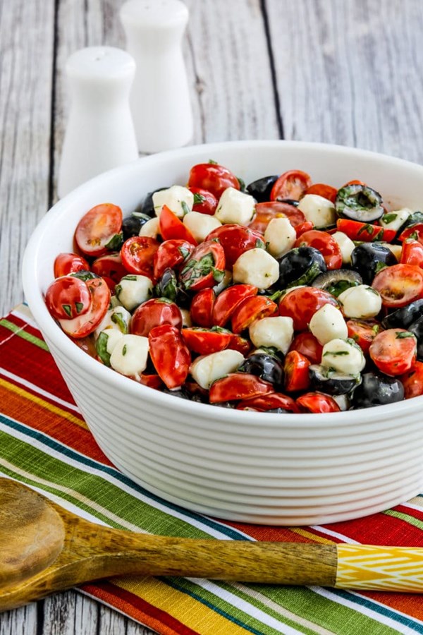 Tomato, olive, and fresh mozzarella salad