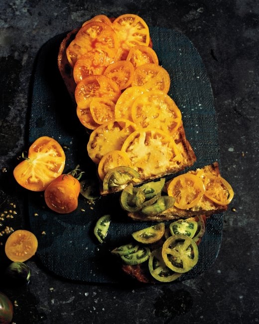 Tomato ombré on grilled rustic bread