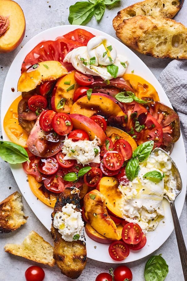 Tomato, peach, & burrata salad