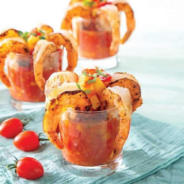 Tomato-peach shrimp cocktail