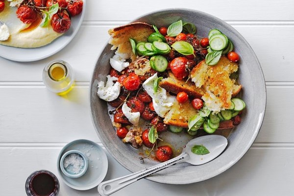 Tomato, pickled cucumber & yesterday's bread salad