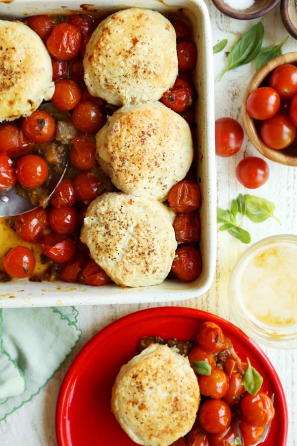 Tomato pie with blue cheese biscuits