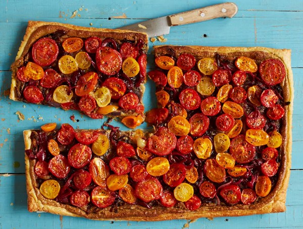 Tomato, pistachio and saffron tart