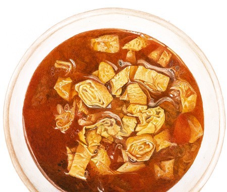 Tomato, porcini (cep) and egg soup