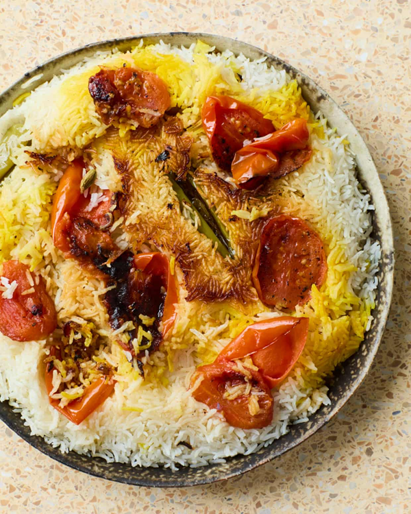 Tomato, potato and saffron rice