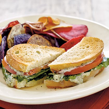Tomato-provolone sandwiches with pesto mayo