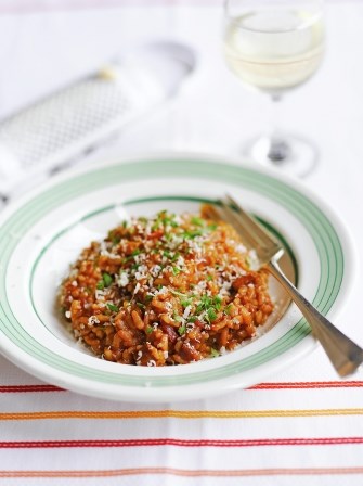 Tomato, red wine and chorizo risotto