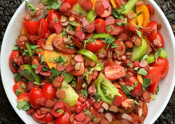 Tomato, rhubarb and elderflower salad