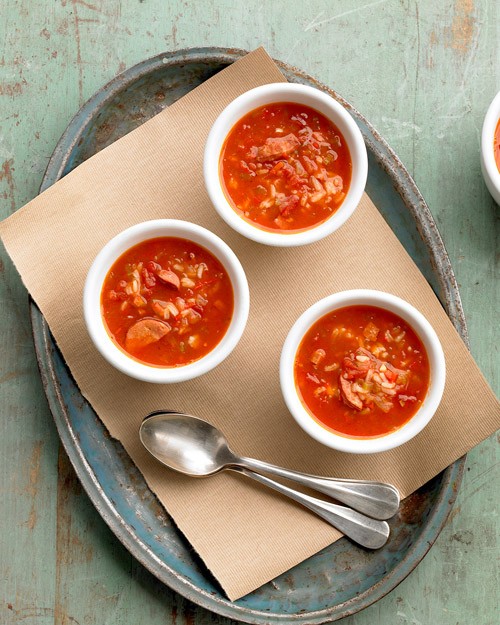 Tomato, rice, and sausage soup
