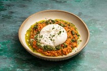 Tomato risotto with sage and walnut pesto, fennel seeds and burrata