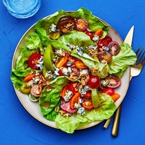 Tomato salad with blue cheese and crispy shallots [Dani Shapiro]