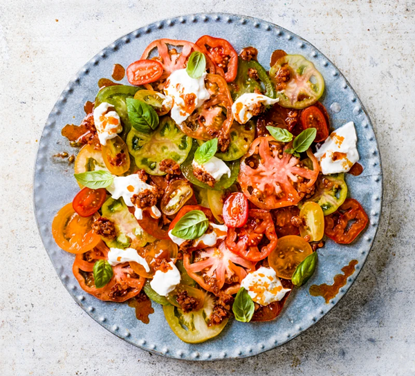 Tomato salad with burrata & 'nduja sauce