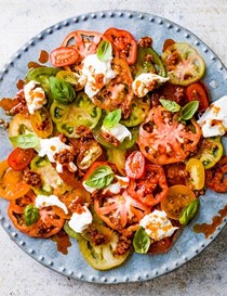 Tomato salad with burrata and warm 'nduja dressing