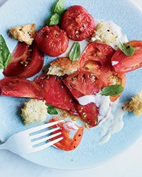 Tomato salad with Camembert fondue