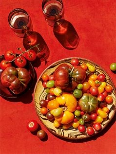 Tomato salad with charred Romano beans and burrata