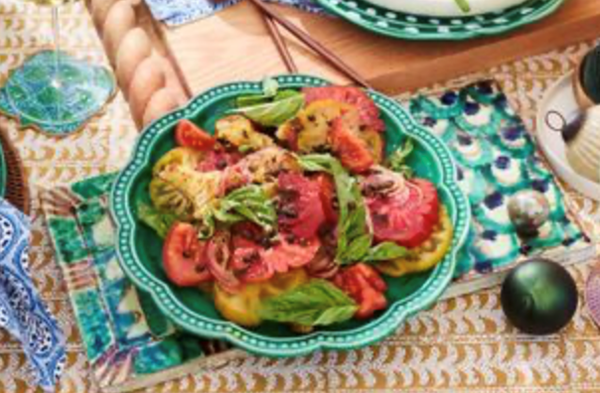 Tomato salad with crispy capers and croutons [Lauren and Andy Emerson]