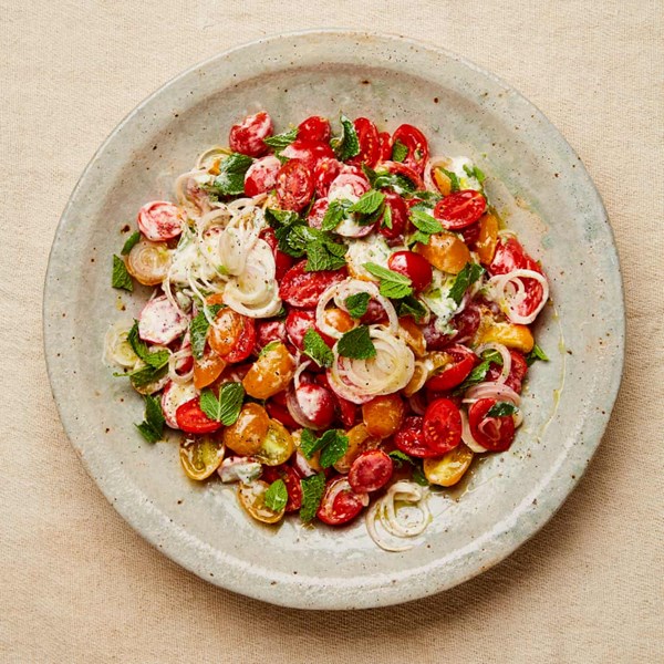 Tomato salad with lime and cardamom yoghurt