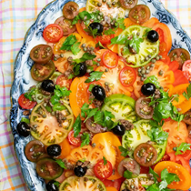 Tomato salad with olives and anchovies