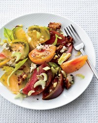 Tomato salad with pickled walnuts and blue cheese