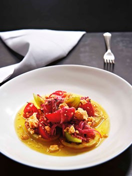 Tomato salad with sumac, shanklish and olive oil