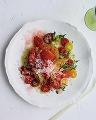 Tomato salad with tomato water granita