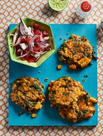 Tomato salsa, corn & spinach pancakes