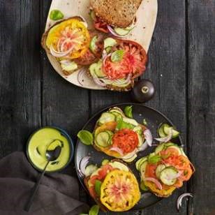 Tomato sandwiches with basil-anchovy mayo