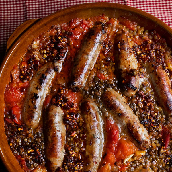 Tomato, sausage and lentils