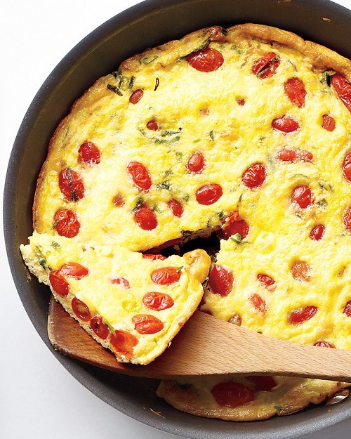 Tomato, scallion, and cheddar frittata