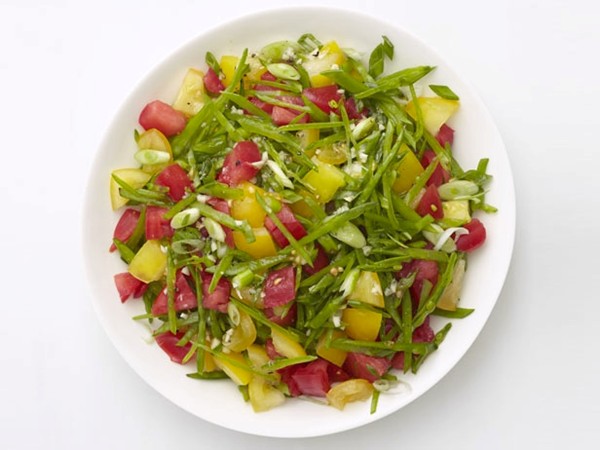 Tomato-snow pea salad