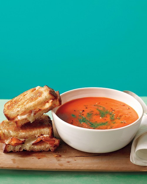 Tomato soup with bacon grilled cheese