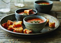Tomato soup with grilled-cheese croutons