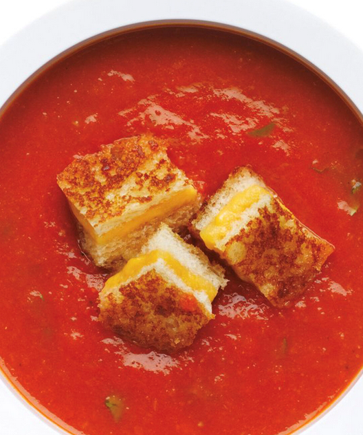 Tomato soup with grilled cheese croutons