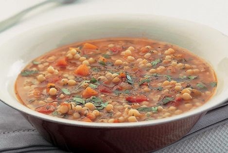 Tomato soup with Israeli couscous