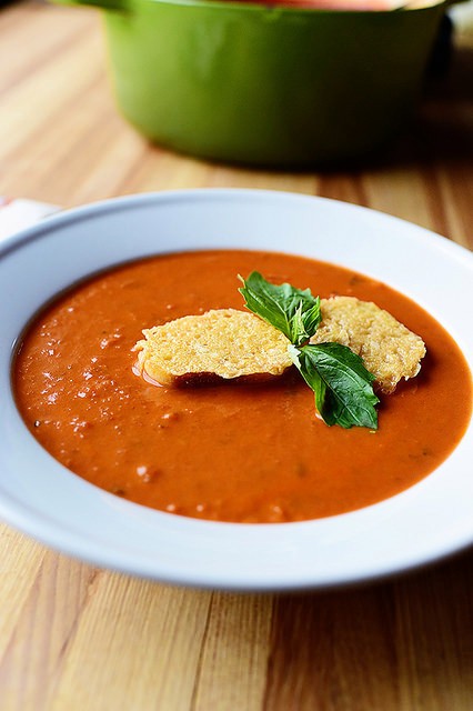 Tomato soup with Parmesan croutons