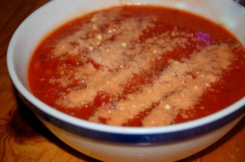 Tomato soup with spaghetti squash